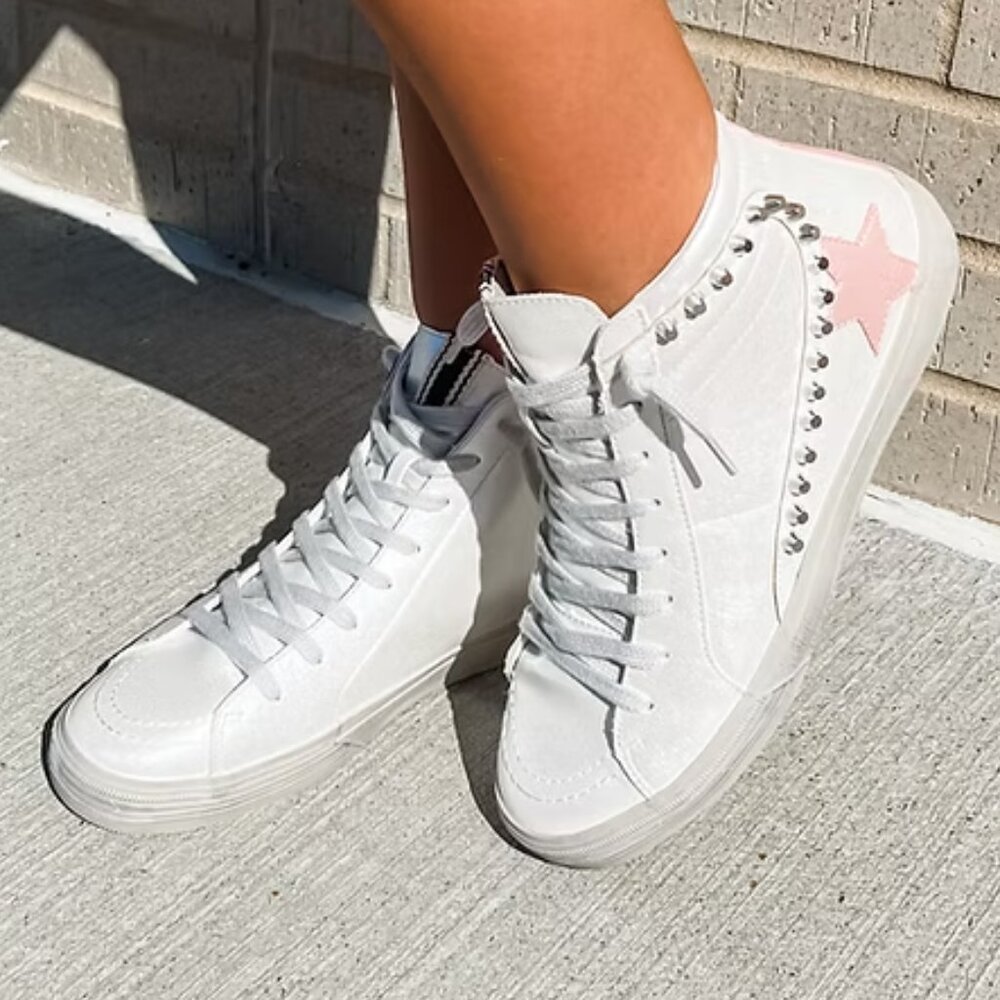 Shu Shop RIRI Pearl White Studded Hi-Top Sneaker